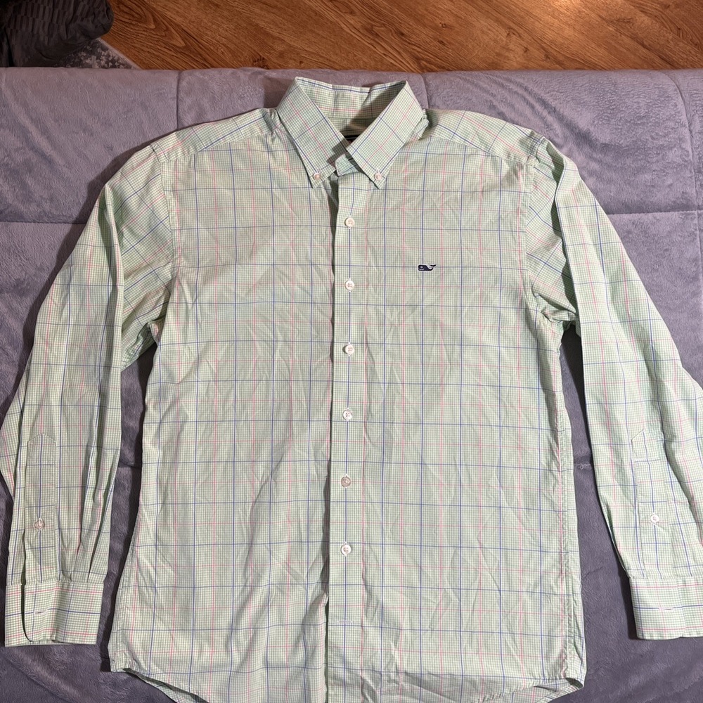 Vineyard Vines Shep & Ian Whale Shirt Men's S Check Green Blue Pink Cotton